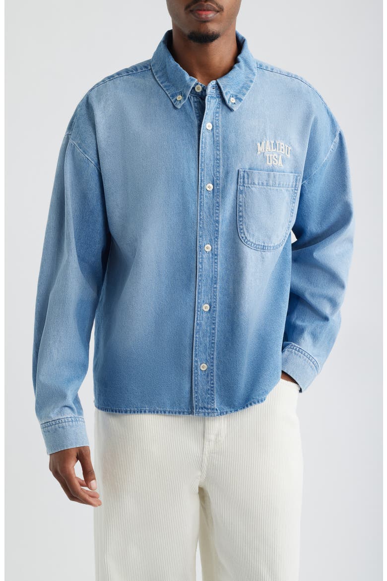 Denim Button-Down Shirt, Main, color, LIGHT INDIGO