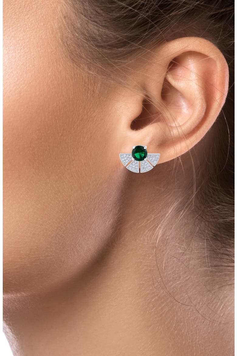 Pavé Cubic Zirconia Fan Stud Earrings, Alternate, color, GREEN/ SILVER