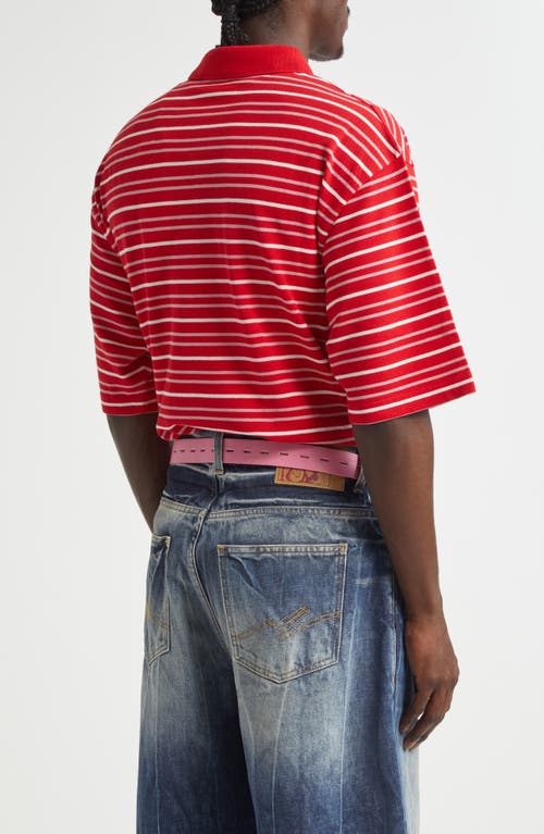 Shop Martine Rose Paneled Oversize Stripe Cotton Piqué Polo In Red-white Stripe Strongbow