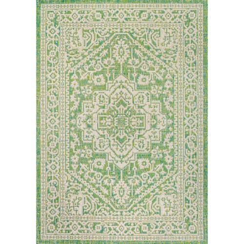 Jonathan Y Sinjuri Medallion Textured Weave Indoor/outdoor Area Rug In Cream/green