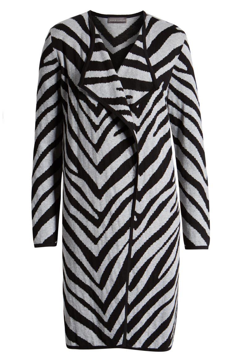 Zebra Stripe Drape Lapel Jacquard Cardigan, Alternate, color, SILVER HEATHER