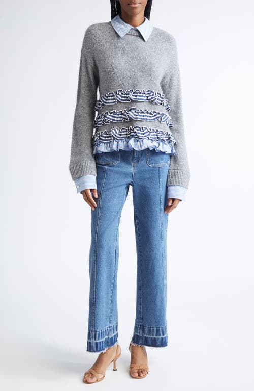 Cinq À Sept Leina Ruffled Striped Sweater In Gray