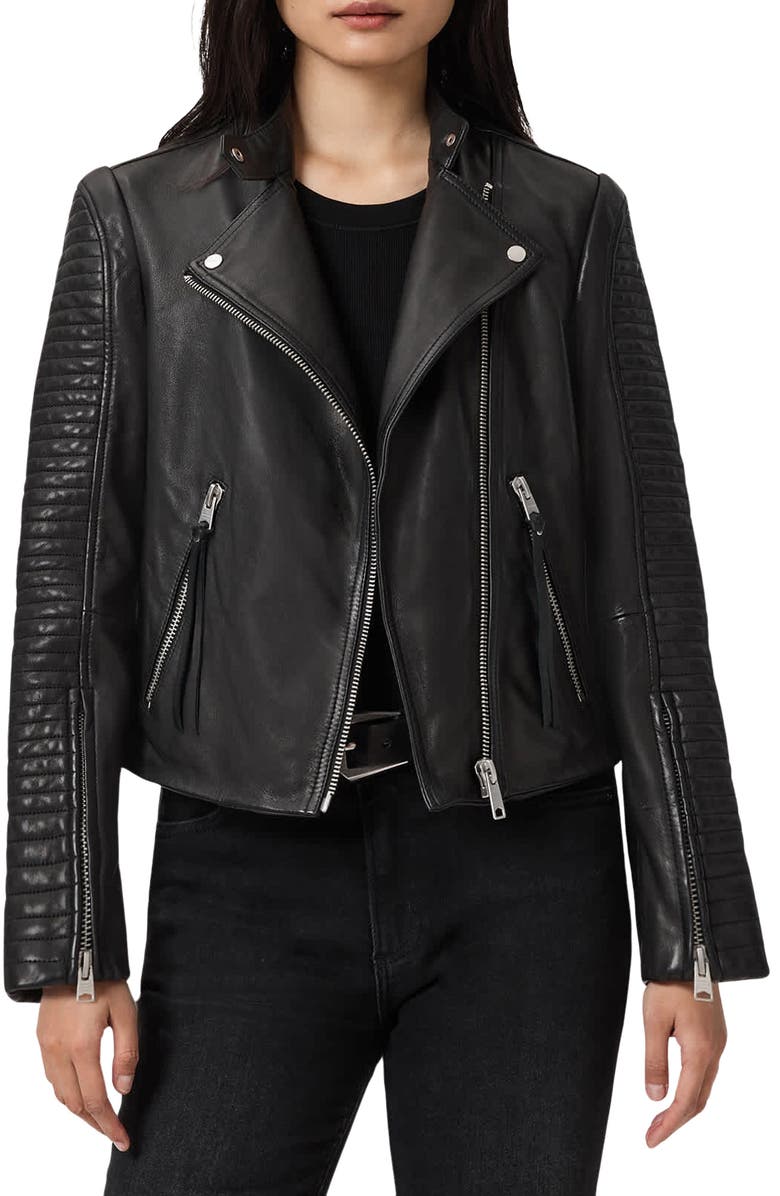 AllSaints Raul Leather Biker Jacket, Main, color, Black