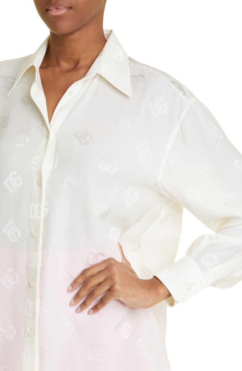 Dolce&Gabbana Logo Jacquard Long Sleeve Silk Button-Up Blouse, Alternate, color, 