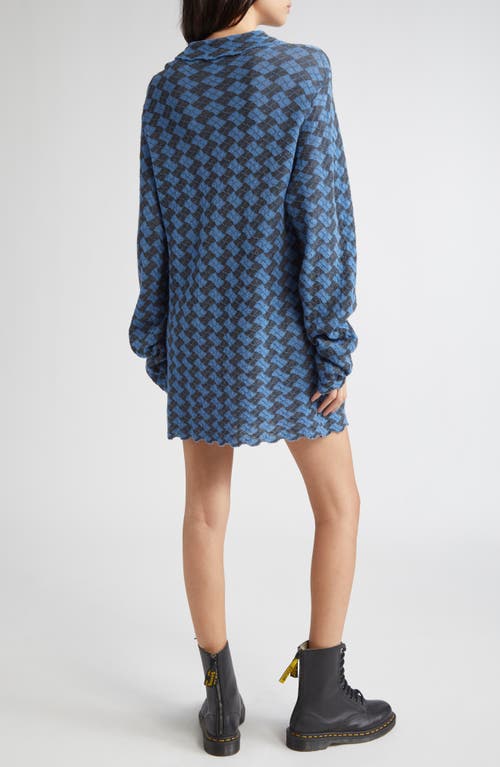 Yanyan Basket Argyle Long Sleeve Sailor Collar Wool Sweater Dress In Blue