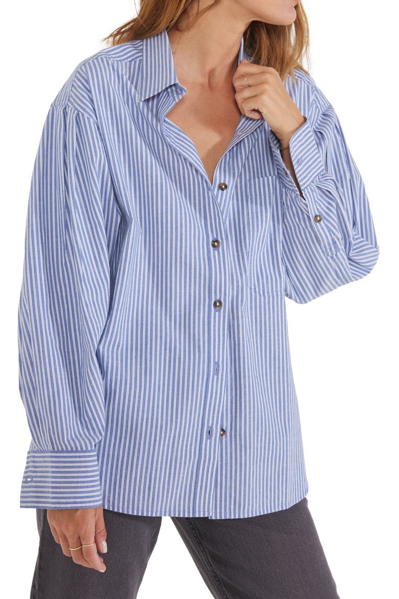 Mallory Pleated Sleeve Oversize Shirt, Main, color, SALUTE STRIPE