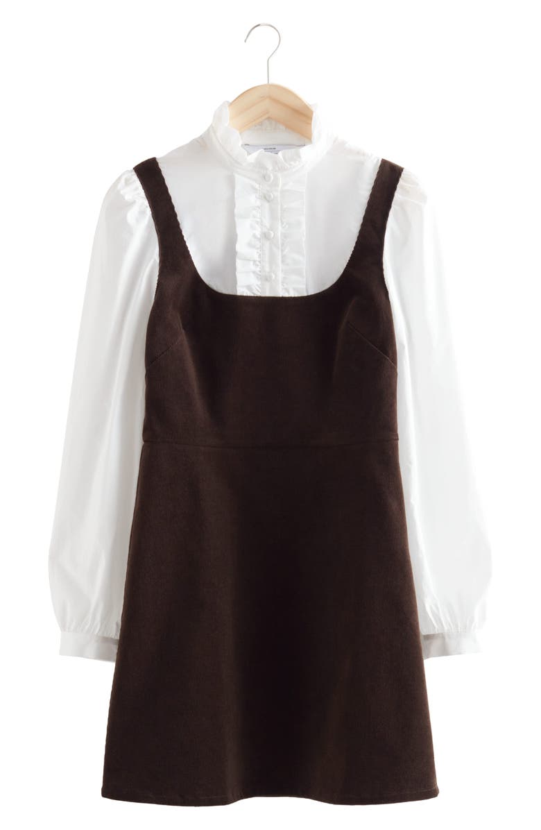 & Other Stories Ruffle Long Sleeve Corduroy Minidress, Main, color,