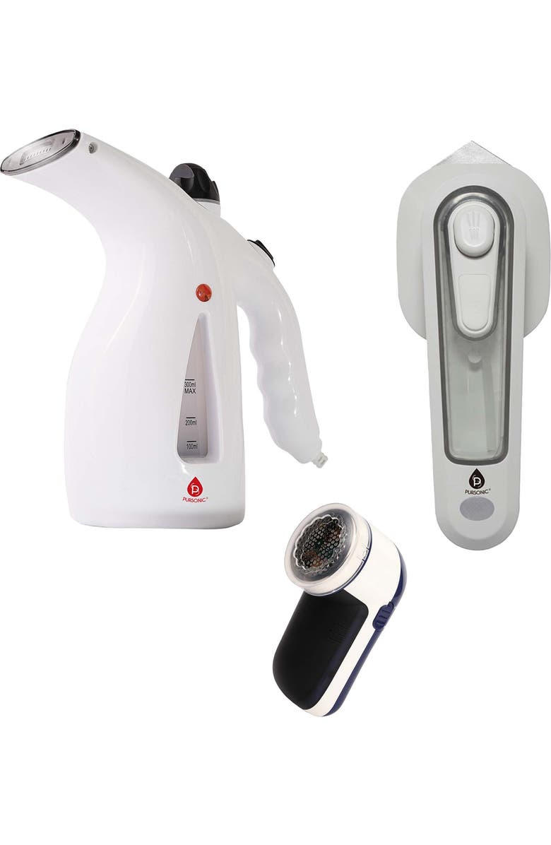 PURSONIC Travel Ready Fabric Care Trio Steamer, Mini Iron, & Lint Remover, Main, color, White