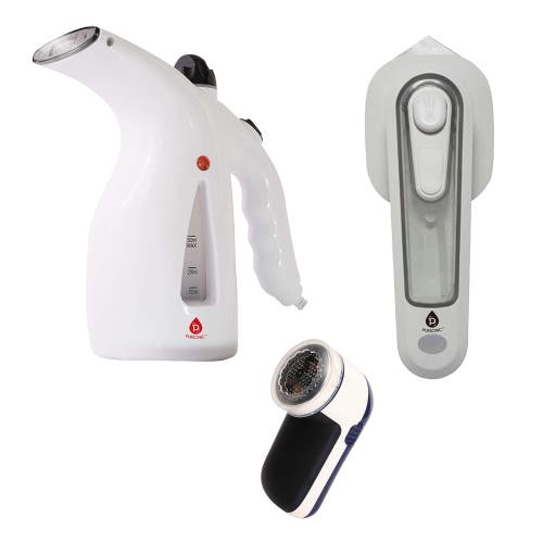 Pursonic Travel Ready Fabric Care Trio Steamer, Mini Iron, & Lint Remover In White