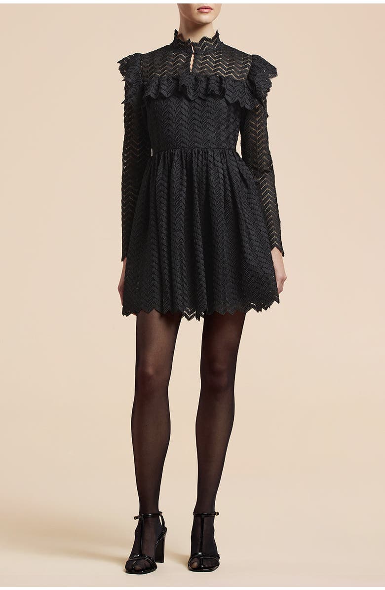 Rebecca Taylor Chevron Lace Dress, Main, color, Black