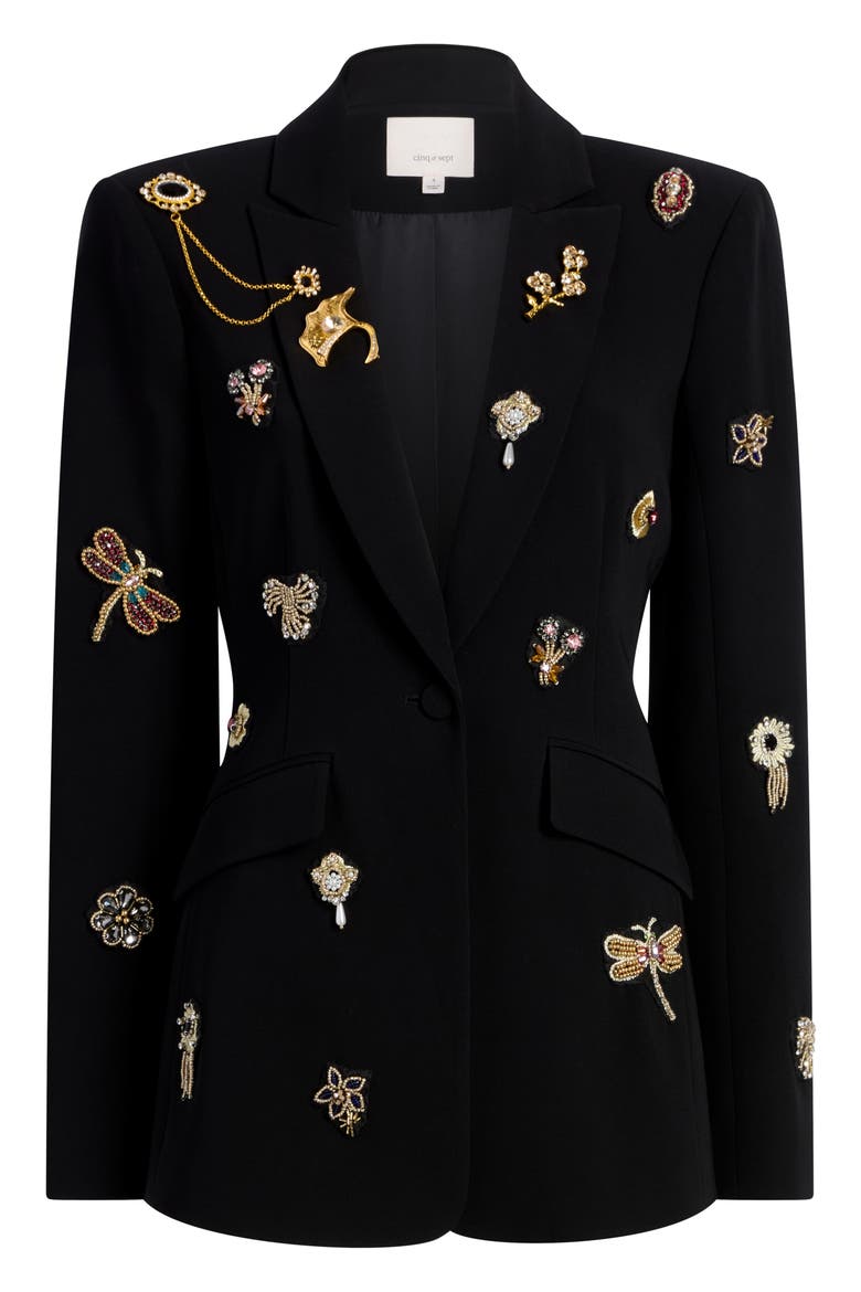 Beaded Brooches Crepe Jacket, Alternate, color, BLACK