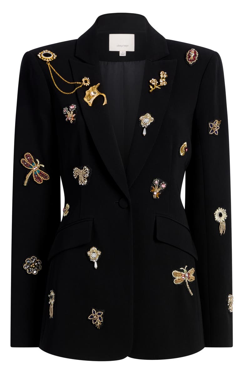Cinq à Sept Beaded Brooches Crepe Jacket, Alternate, color, Black
