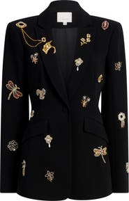 Cinq à Sept Beaded Brooches Crepe Jacket