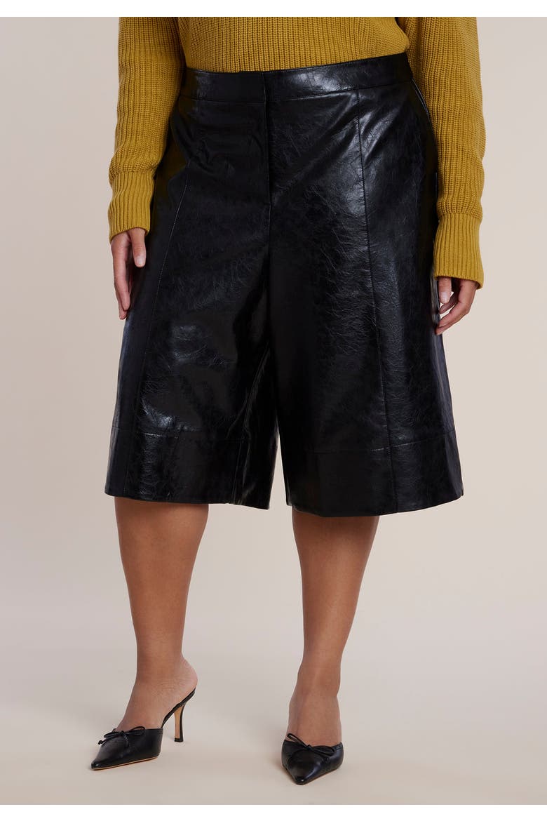 Textured Faux Leather Culotte, Alternate, color, BLACK ONYX