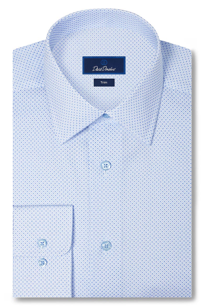 Trim Fit Neat Microprint Cotton Twill Dress Shirt, Main, color, SKY/ NAVY