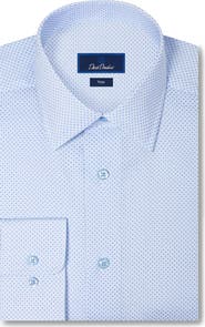 David Donahue Trim Fit Neat Microprint Cotton Twill Dress Shirt