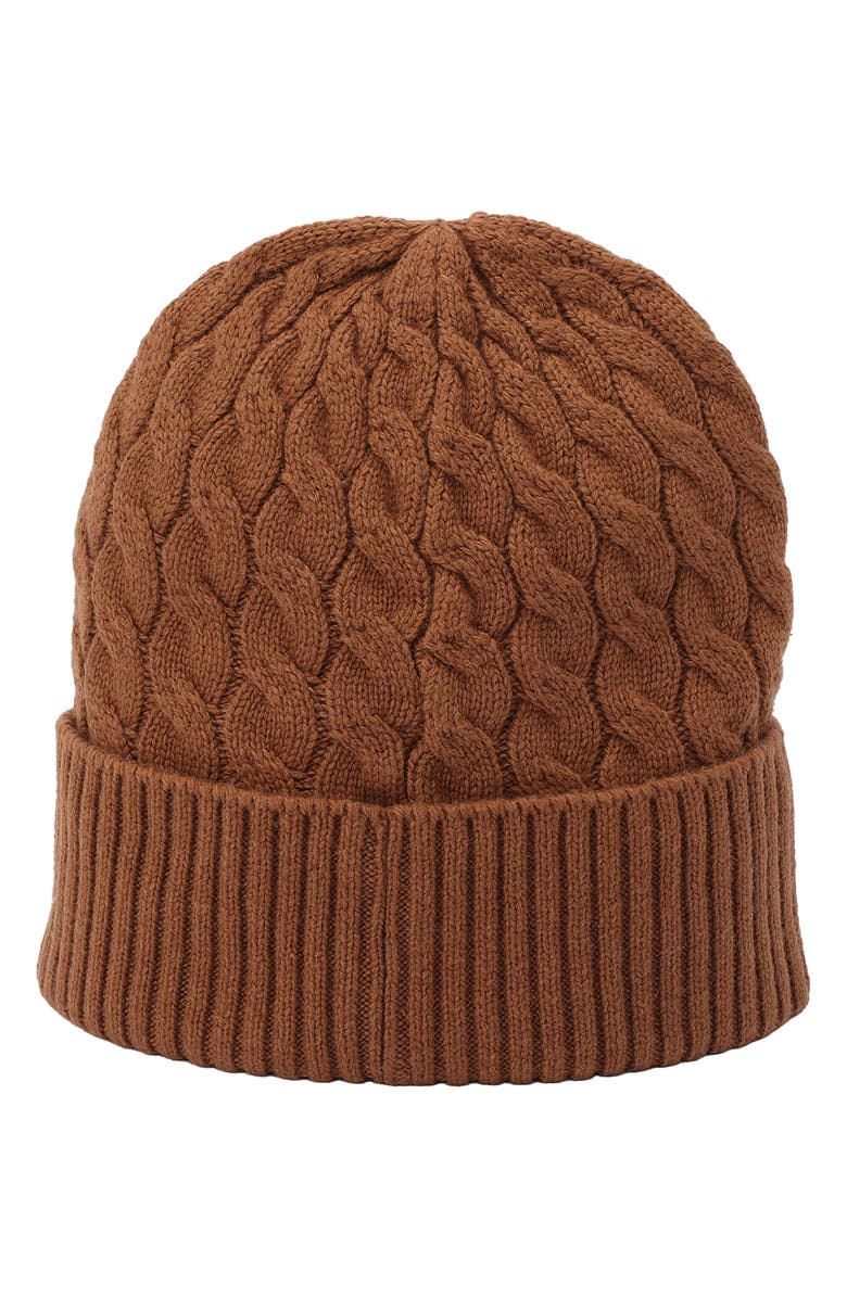 COACH Cable Knit Cuff Beanie, Alternate, color, Dark Camel