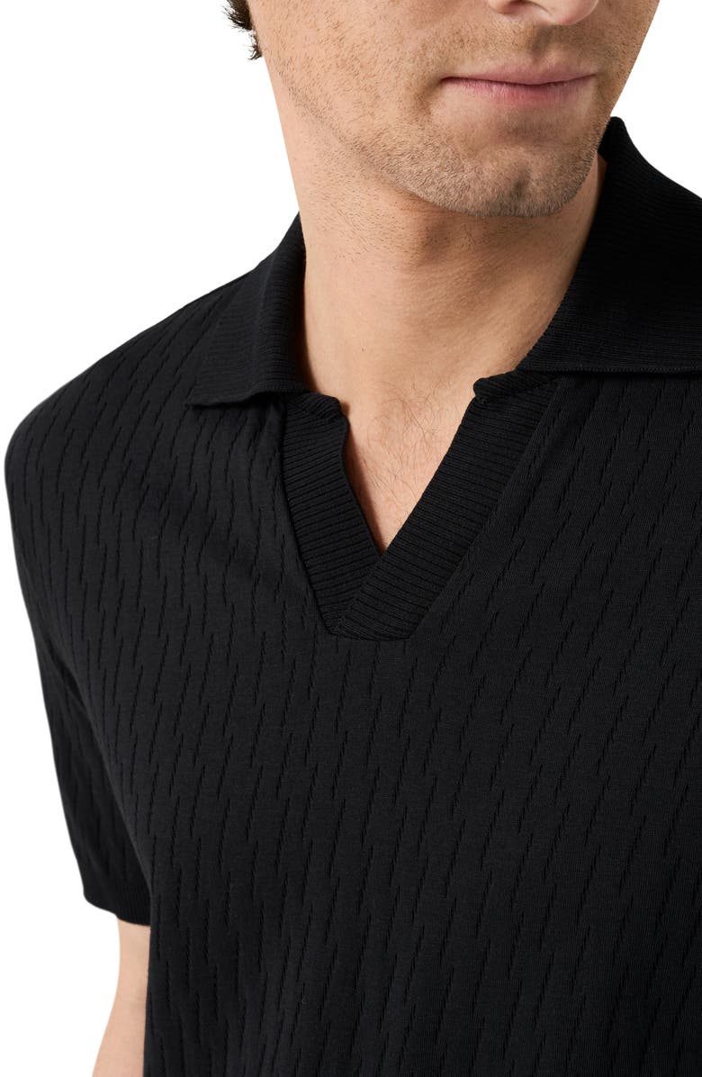 Eton Open Collar Jacquard Polo, Alternate, color, Black
