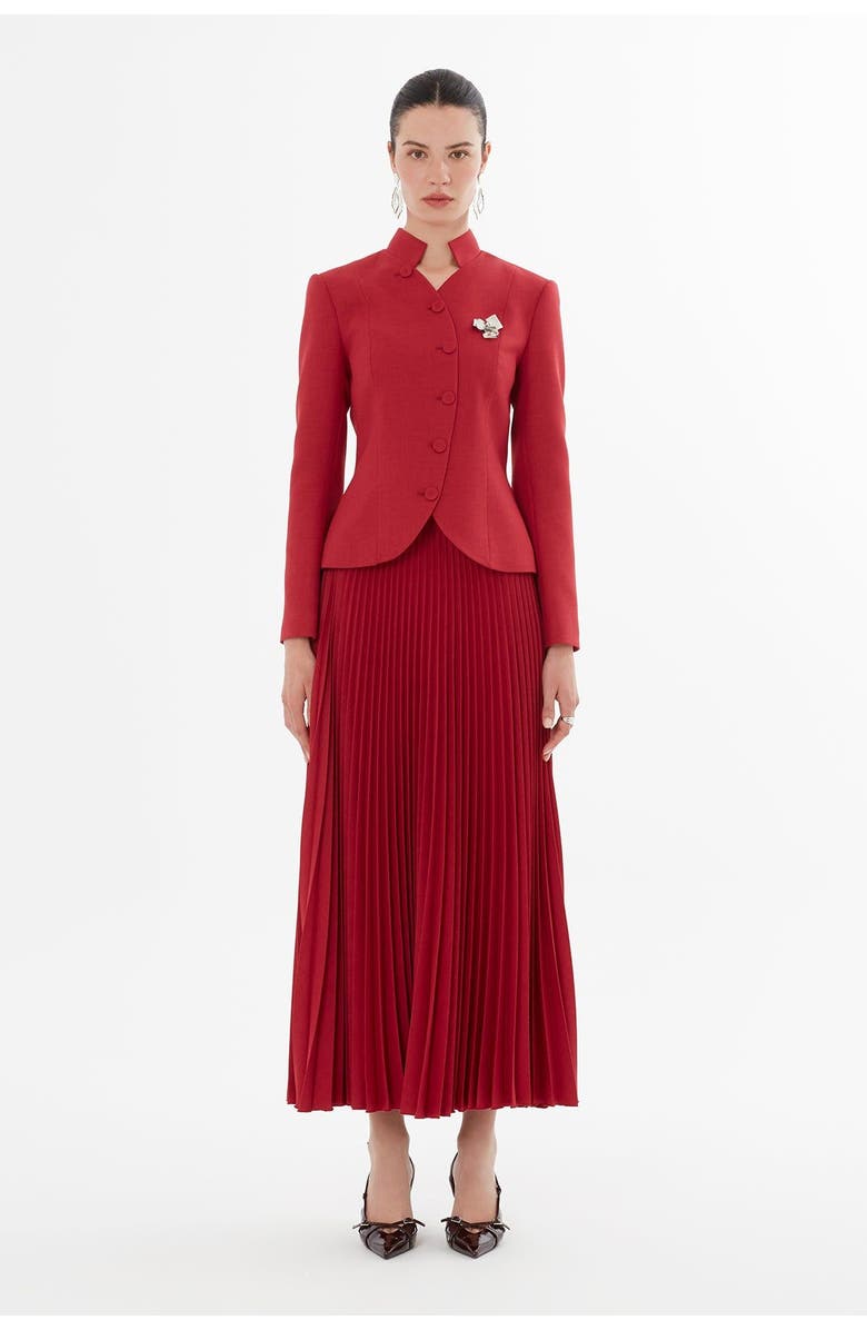 Gizia Double-Breasted Jacket and Pleated Skirt Set, Main, color, Burgundy