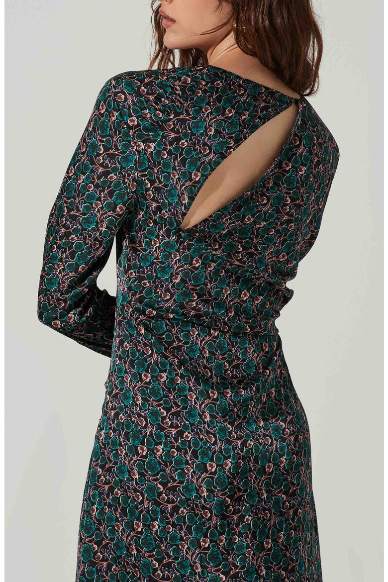 Ruched Long Sleeve Midi Dress, Alternate, color, BLK GRE FL