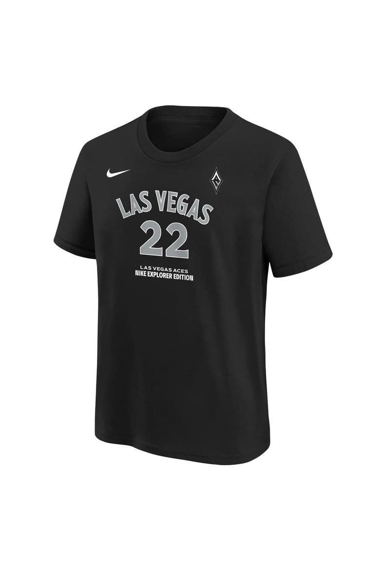 Youth Nike A'ja Wilson Black Las Vegas Aces Explorer Edition Name & Number T-Shirt, Alternate, color, Black