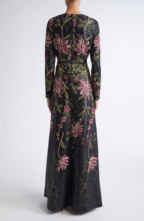 Giambattista Valli Floral Sequined Long-sleeve A-line Gown In Multi