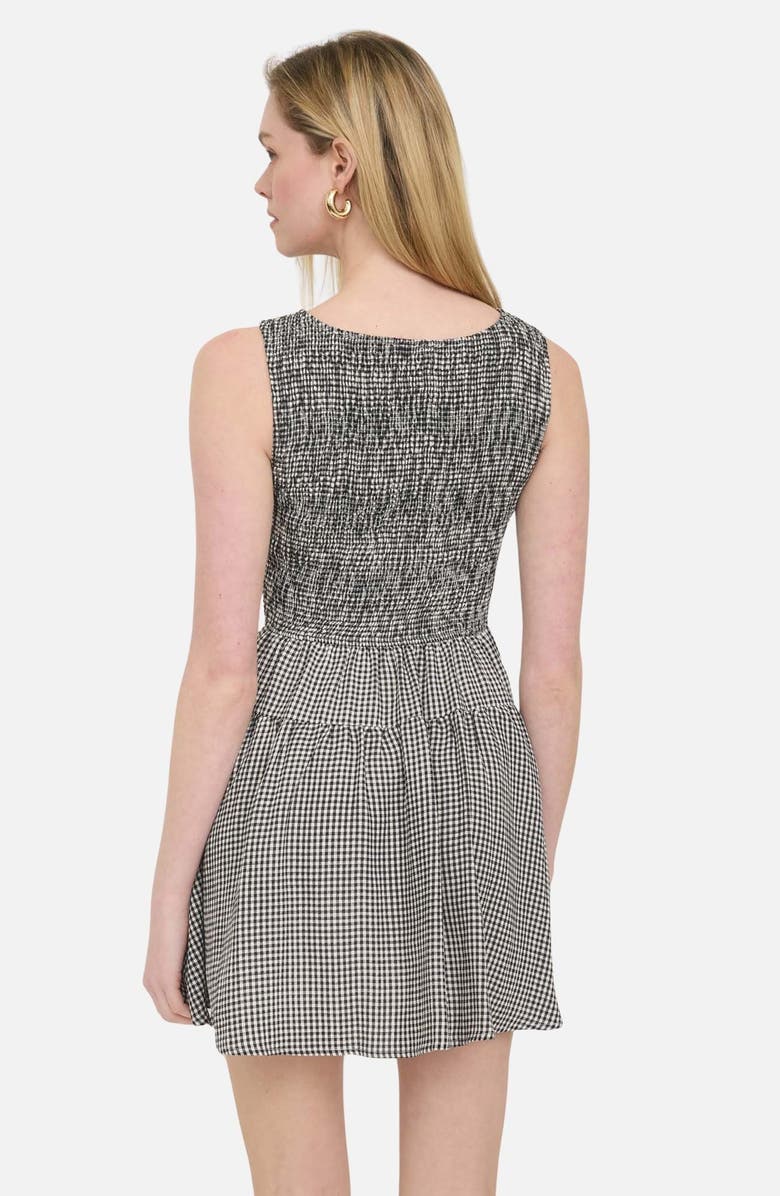 Blu Pepper Smocked Gingham Sleeveless Minidress, Alternate, color, Black
