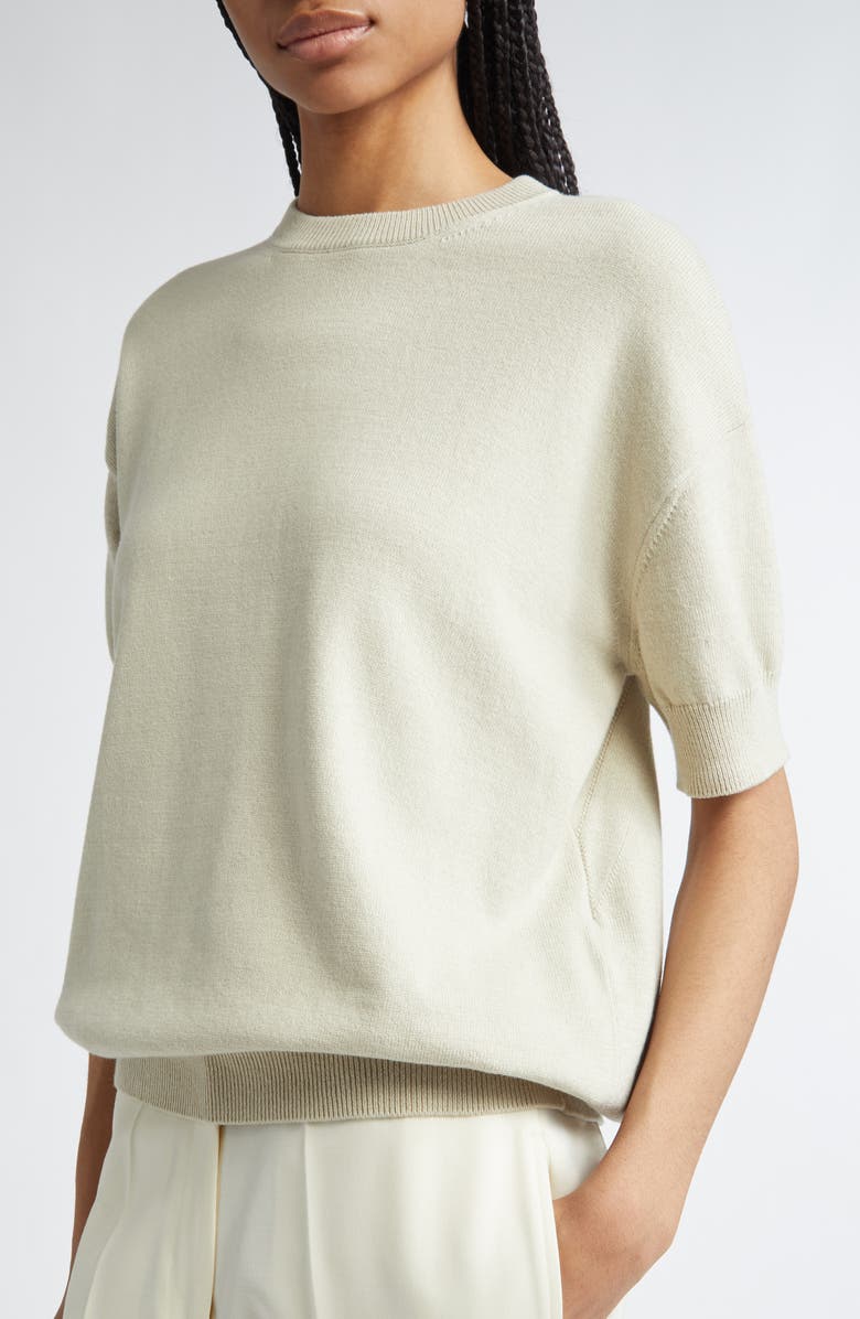 Jil Sander Short Sleeve Cashmere & Cotton Crewneck Sweater, Alternate, color, 