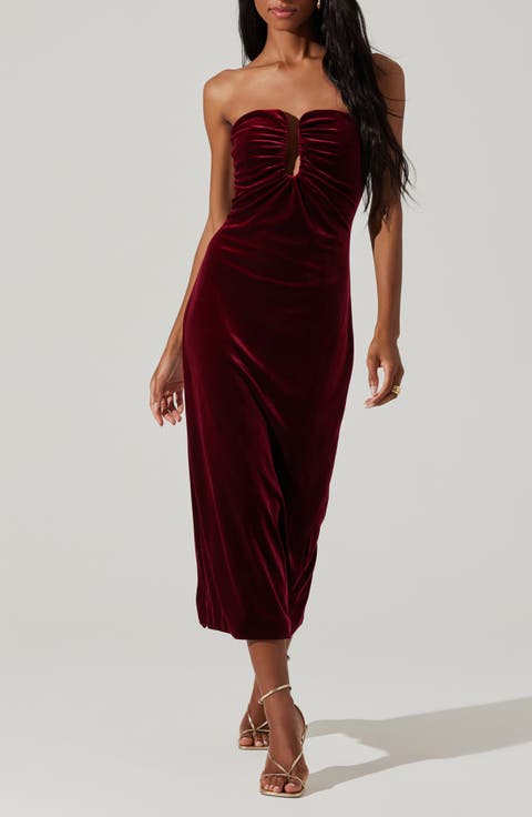 Arista Strapless Velvet Midi Dress