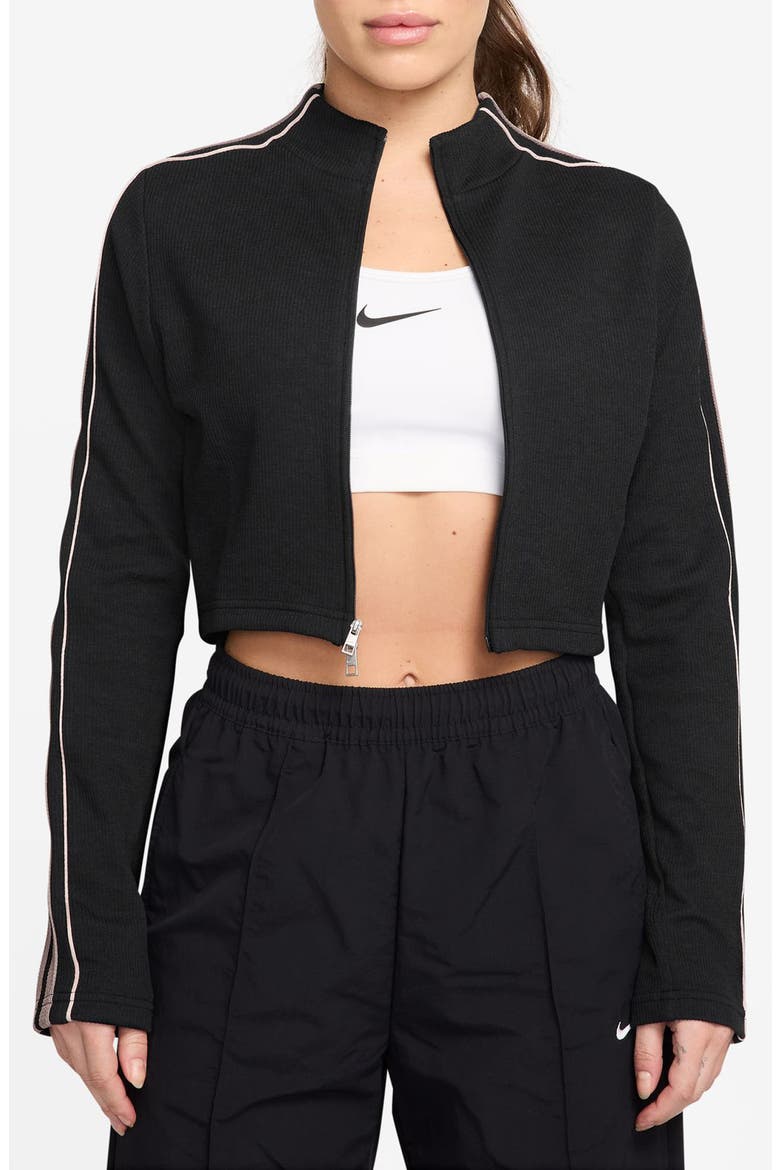 x Naomi Osaka Rib Knit Zip Crop Jacket, Main, color, 010 BLACK/MALT