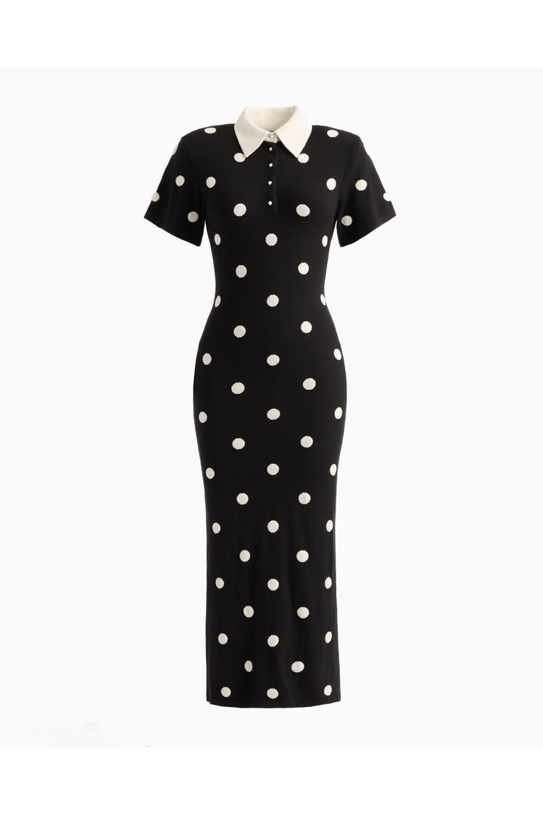 Devon polka dot midi dress in noir, Alternate, color, Black