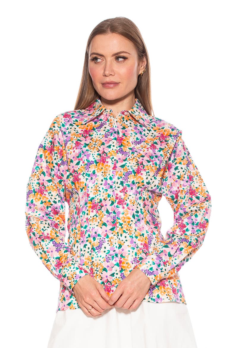 Calliope Fitted Long Sleeve Button-Up Shirt, Alternate, color, WHITE/ PURPLE FLORAL MULTI