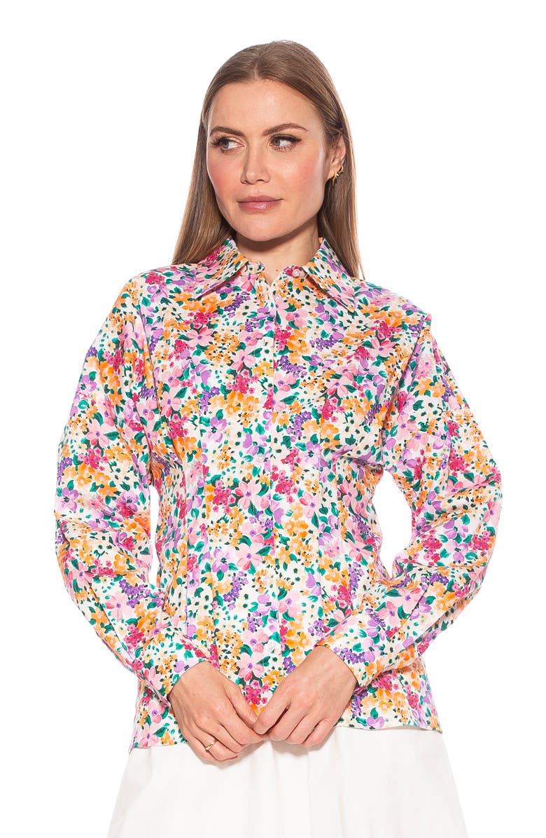Alexia Admor Calliope Fitted Long Sleeve Button-Up Shirt, Alternate, color, White/ Purple Floral Multi