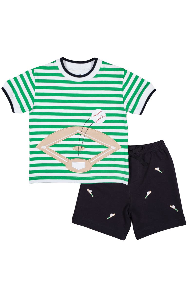 Florence Eiseman Knit Short Set With Baseball Field, Main, color, Green/Navy