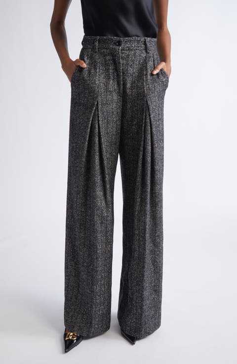 Pleated Stripe Virgin Wool Blend Pants