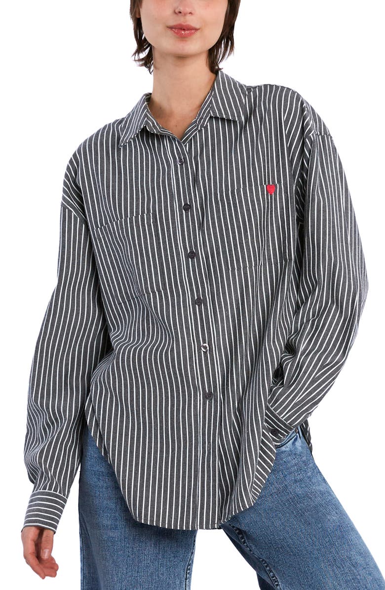 Billy T What? Stripe Embroidered Graphic Button-Up Shirt, Alternate, color, Ink Stripe