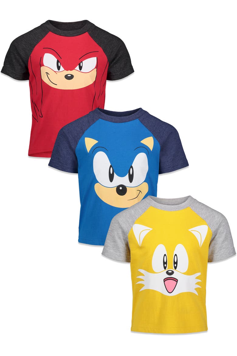 Sonic the Hedgehog 3-Pack Short Sleeve T-Shirts, Main, color, Red Blue Yellow