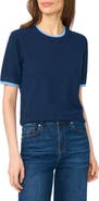 CeCe Lace Trim Short Sleeve Crewneck Sweater