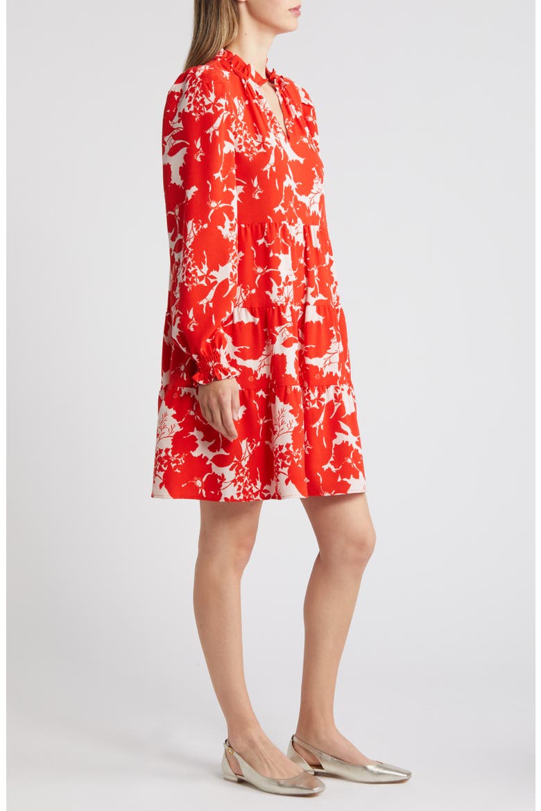 Long Sleeve Tiered Dress, Alternate, color, PINK- RED ZINNIA FLORAL