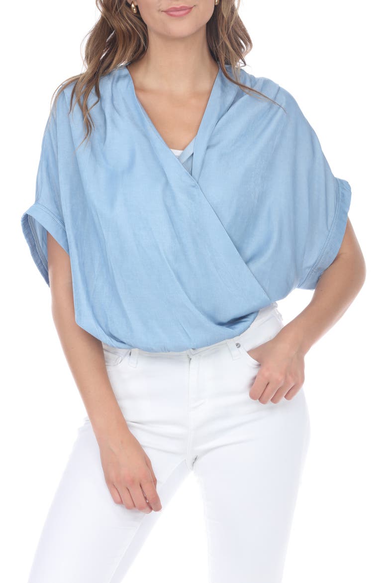 Draped Faux Wrap Top, Main, color, DENIM