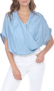 RAIN AND ROSE Draped Faux Wrap Top