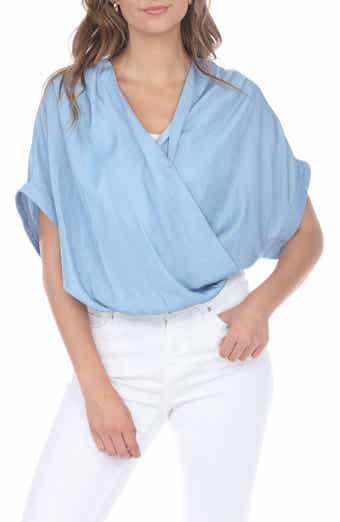 RAIN AND ROSE Draped Faux Wrap Top