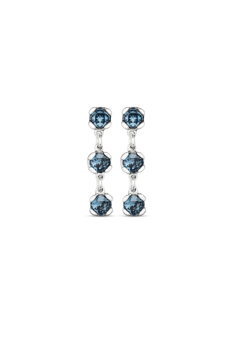 Blue Crystal Drop Stud Earrings, Main, color, Silver