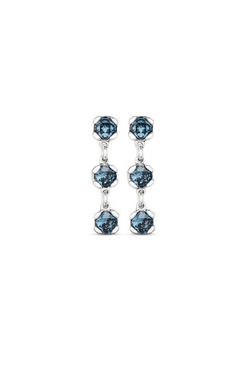 Blue Crystal Drop Stud Earrings