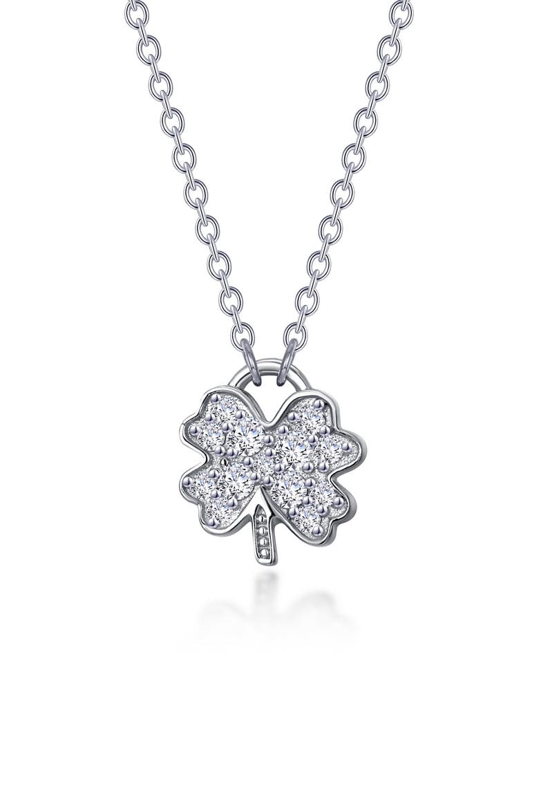 Mini Four Leaf Clover Simulated Diamond Necklace, Main, color, SILVER