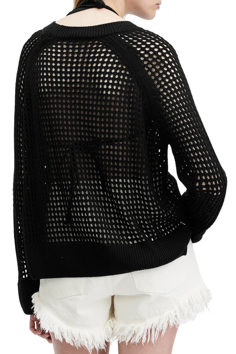 Paloma Open Stitch Crewneck Sweater, Alternate, color, BLACK
