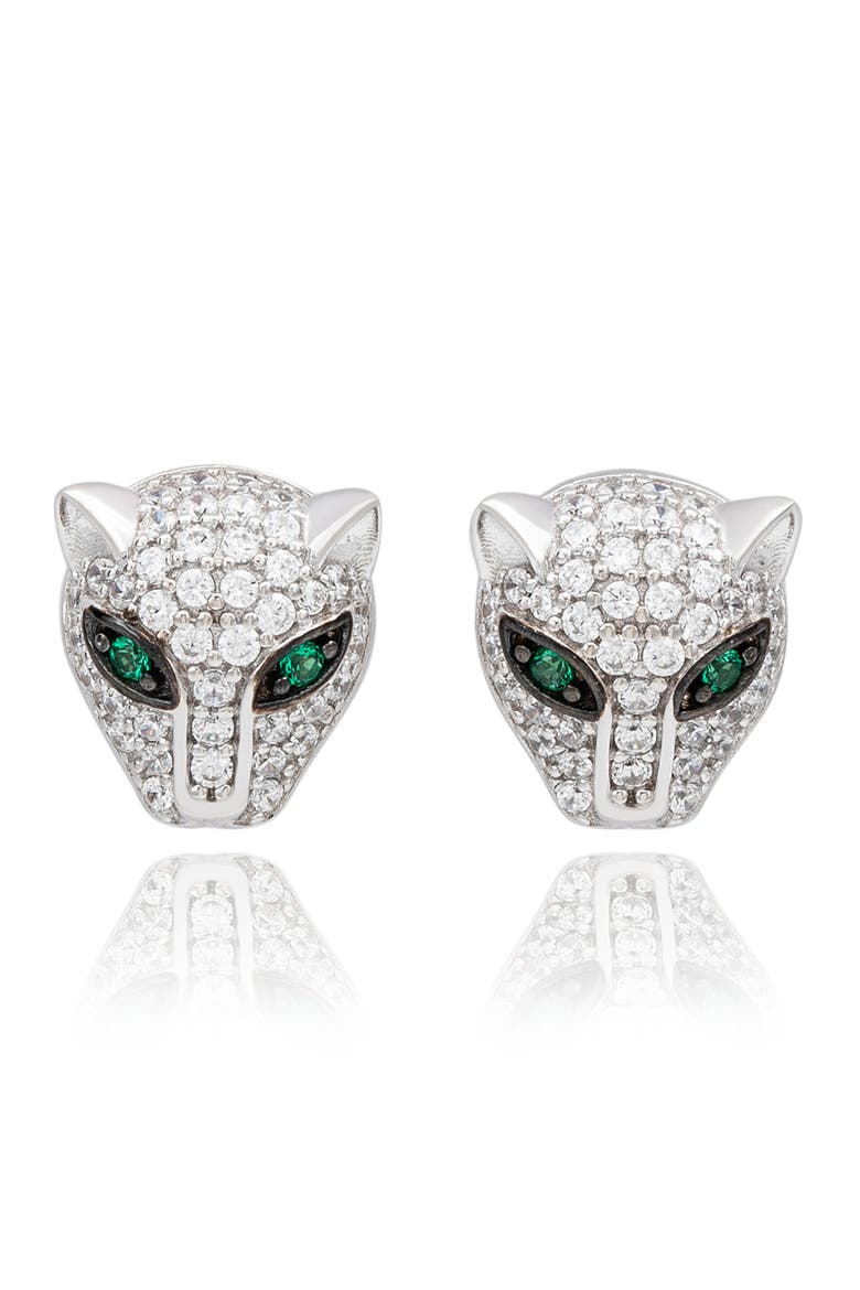 Pavé Cubic Zirconia Panther Stud Earrings, Main, color, WHITE