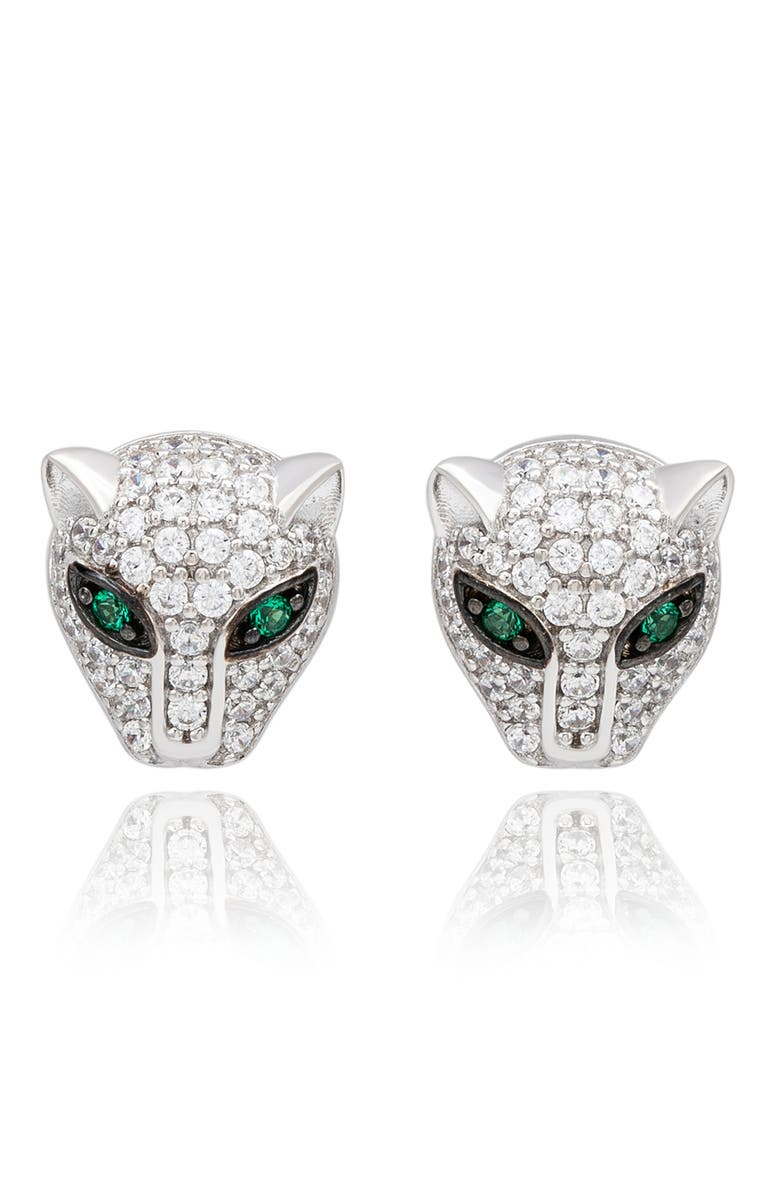 SUZY LEVIAN Pavé Cubic Zirconia Panther Stud Earrings, Main, color, White