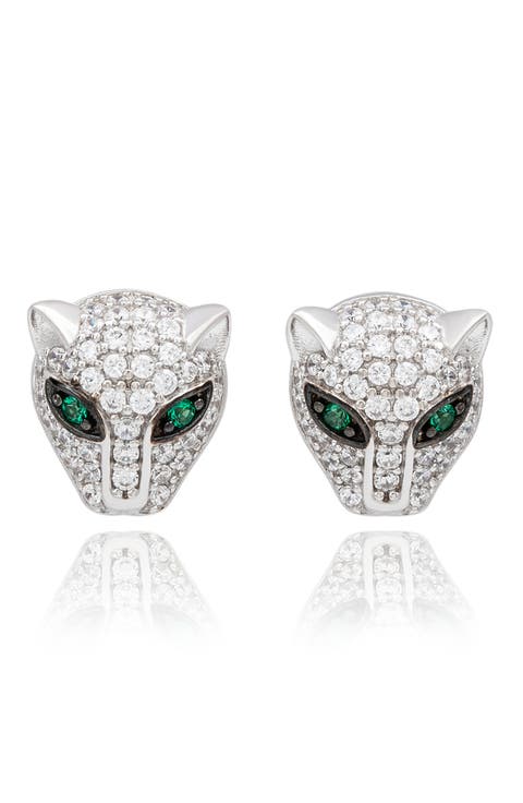 Pavé Cubic Zirconia Panther Stud Earrings