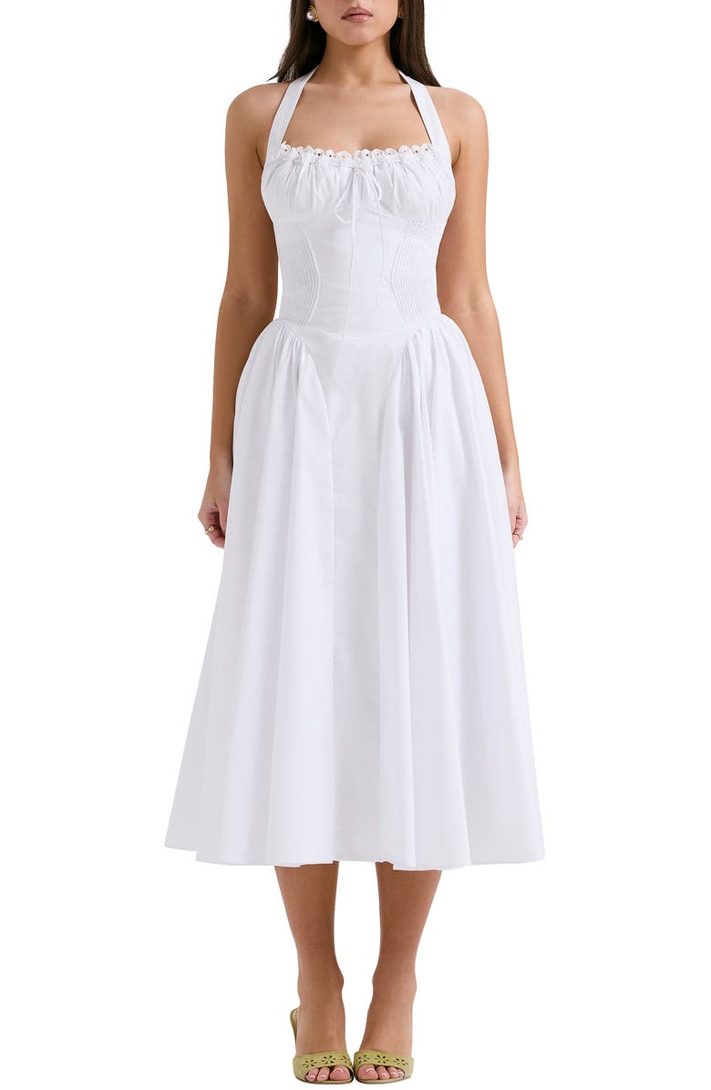 HOUSE OF CB Adabella Floral Pleated Halter Sundress, Main, color, White